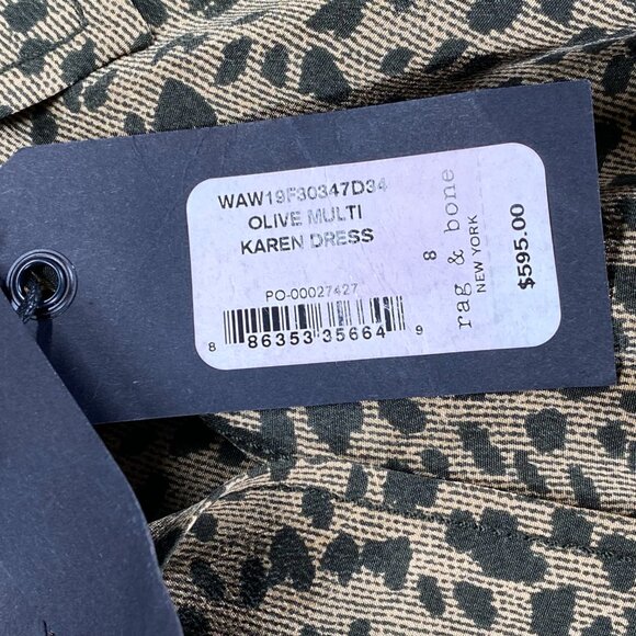 Rag & Bone 100% Silk Karen Wrap Dress Women's 8 Olive Leopard Print NWT - Picture 9 of 15